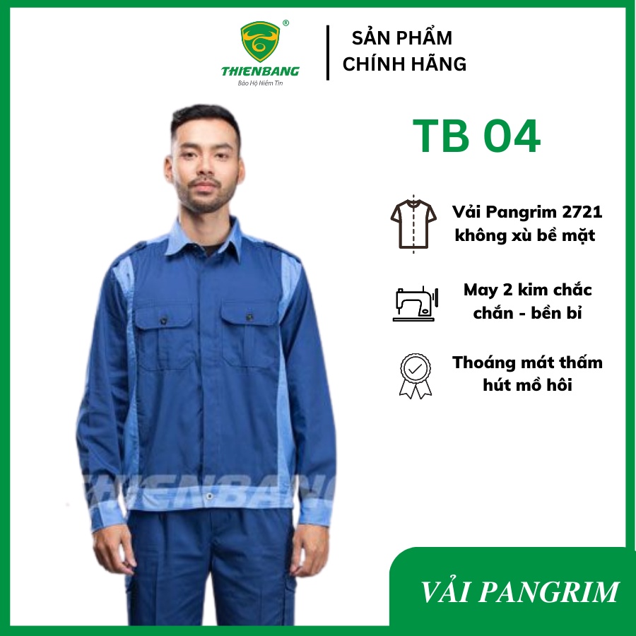 Quần áo bảo hộ lao động TB 04. Quần áo Lao Động Công Nhân vải Pangrim Hàn Quốc, Thấm hút mồ hôi, không xù không nhăn.