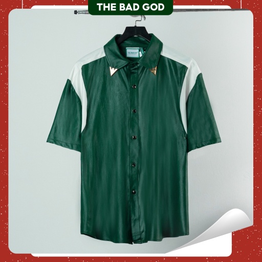 Áo sơ mi The Bad God Leather Teddy cuban shirt - Xanh cổ vịt