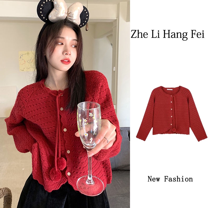 Áo khoác cardigan ZHELIHANGFEI dệt kim tay dài lưng cao kiểu Nhật Bản dễ phối đồ