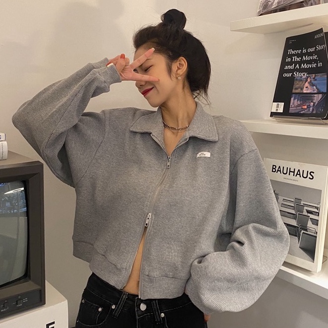 Áo Khoác Nữ Dáng Rộng Có Khóa Kéo Thời Trang Phong Cách