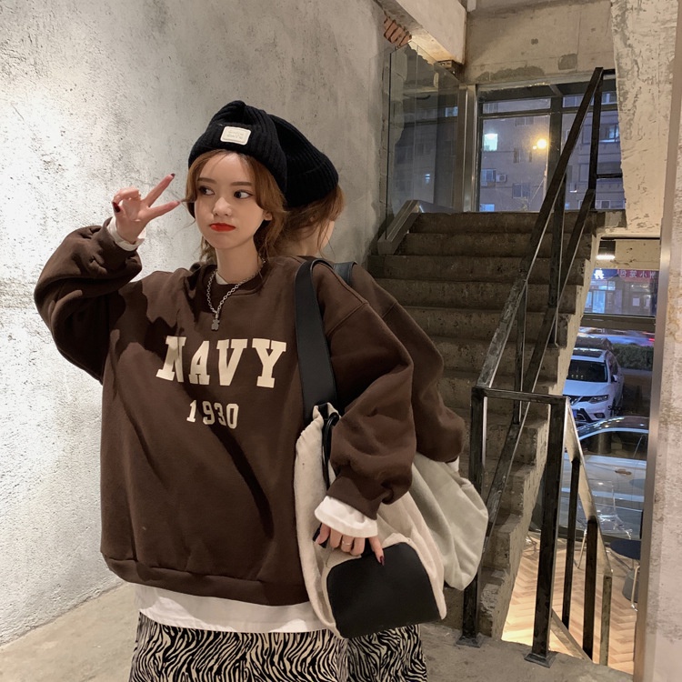 IELGY Áo Len Cổ Tròn In Chữ IELGY S Và Hàn Quốc Cho Nữ