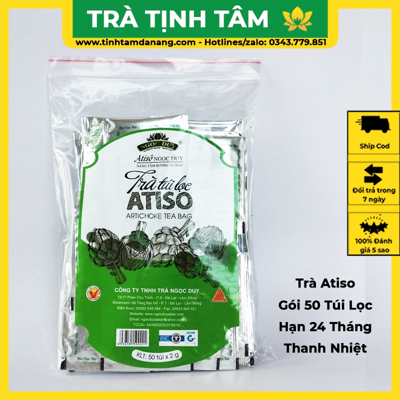 Trà atiso túi lọc gói bạc Ngọc Duy Đà Lạt bịch 50 túi lọc cao cấp thường dùng cho khách sạn giúp thanh nhiệt giải độc