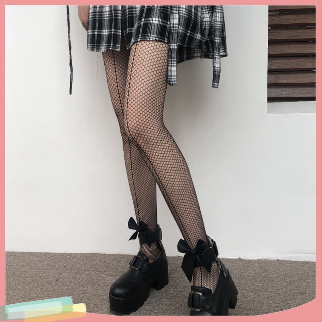 Quần Tất Lưới Màu Đen Đính Nơ Phong Cách Nhật Bản Cho Nữ