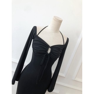 Đầm thun body cột nơ trễ vai