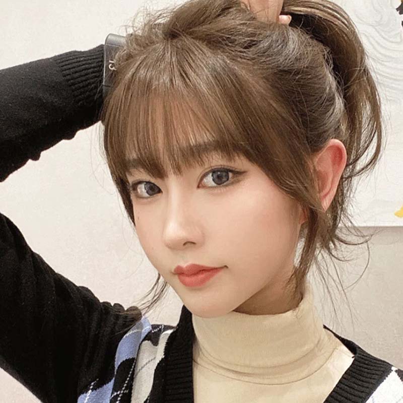 Tóc Mái Giả 3D Bằng Sợi Tổng Hợp Có Kẹp Cách Nhiệt Độ Cao Che Phủ Toàn Diện Cho Nữ