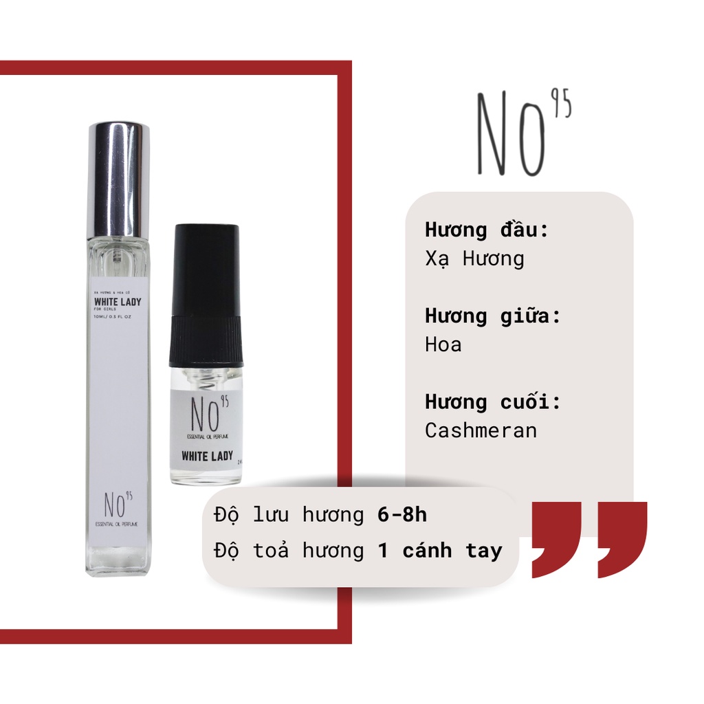 Tinh dầu nước hoa No95 White Lady 2ml dành cho nữ, hương hoa cỏ, ngọt ngào và tinh tế