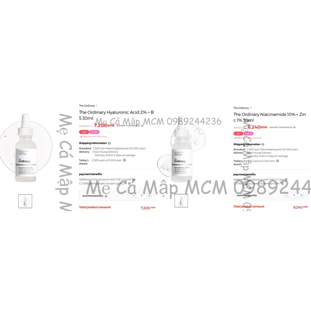 Tinh chất Niacinamide 10%+Zinc1%/Hyaluronic Acid 2%+B5