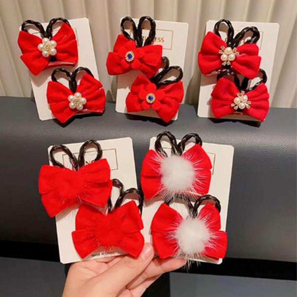 Bộ 2 Kẹp Tóc Giả Thắt Bím Đính Hoa Phong Cách Trung Quốc Ngọt Ngào Cho Nữ