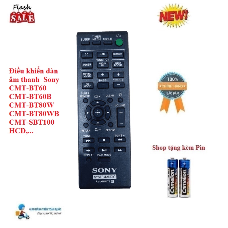 Remote điều khiển dàn âm thanh Sony RM-AMU171 dùng cho Sony CMT-BT60 CMT-BT60B CMT-BT80W CMT-BT80WB CMT-SBT100 HCD,...