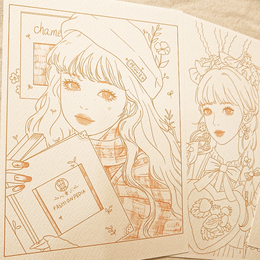 Tranh tô màu / tranh tô màu nước nàng thơ / Line Art / Khổ A5 dày 300gsm