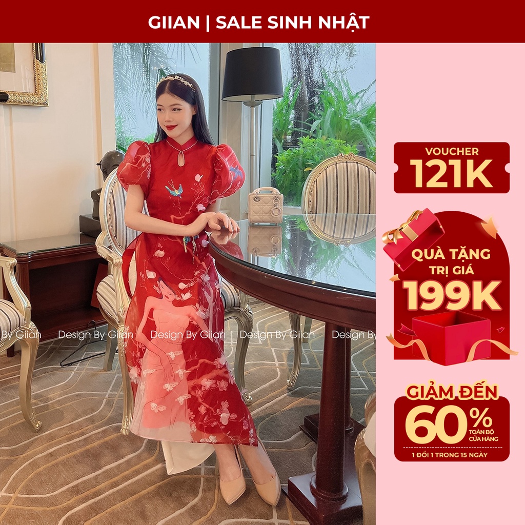Áo dài cách tân Xuân Thì đính kết chất liệu Organza GAD446