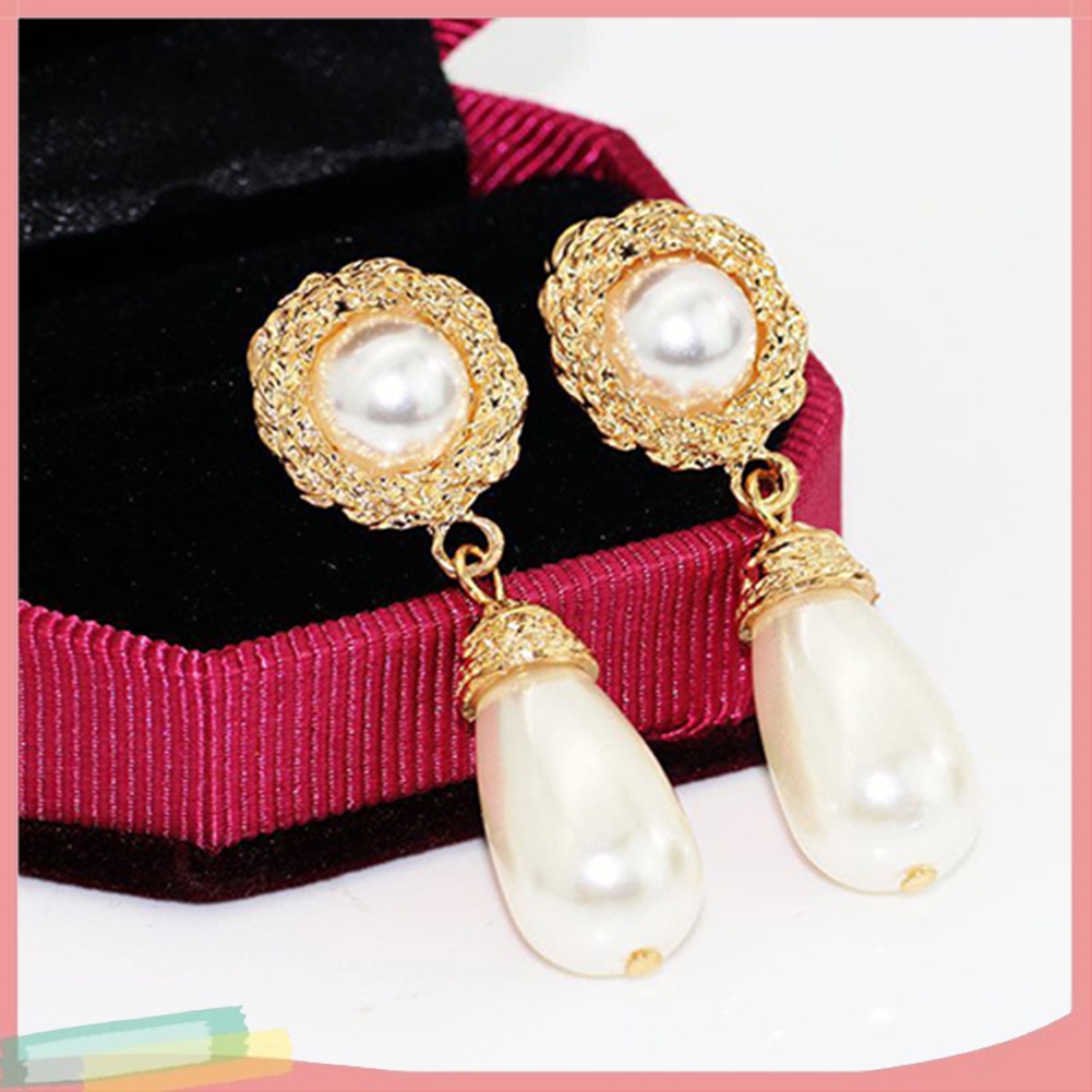 Đôi khuyên tai hình tròn đính ngọc trai giả thời trang cho nữ