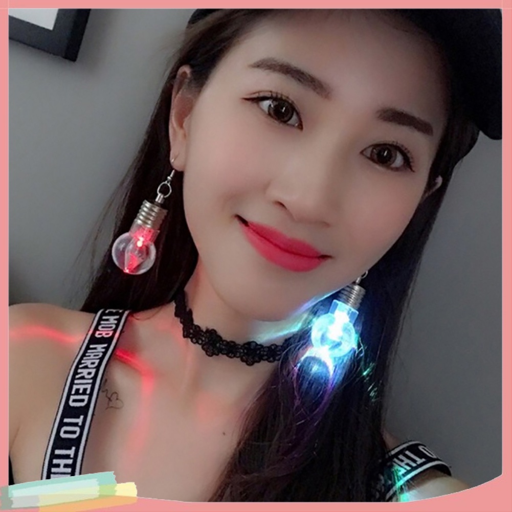 Đôi khuyên tai mạ bạc hình bóng đèn LED thời trang cho nữ