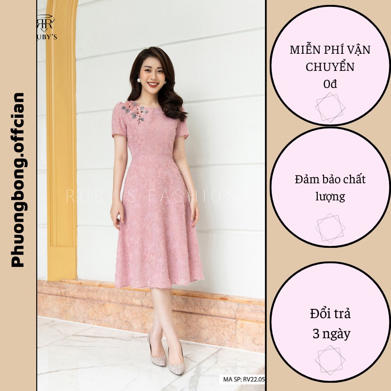 Váy Thiết Kế Cao Cấp Vải Lông Vũ Hàn Màu Hồng thanh lịch và nữ tính cùng kiểu dáng chữ A xòe
