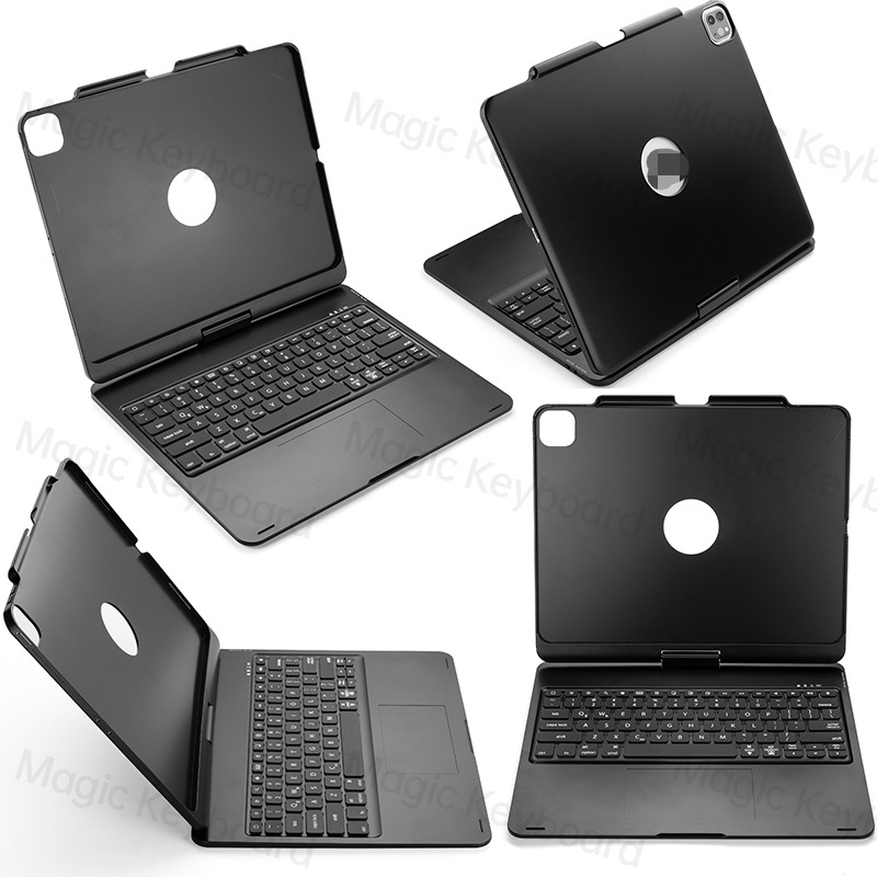 IKey 360° Rotatable Flip Wireless Bluetooth Trackpad Keyboard LED Backlit Case For Pad Pro 11 12.9 2021 Air 5 4 4th Gen 10.9 Air 3 10.5 8th 9th Gen 10.2 inch 2018 2020 with Pen Slot Trackpad Plastic Hard Cover