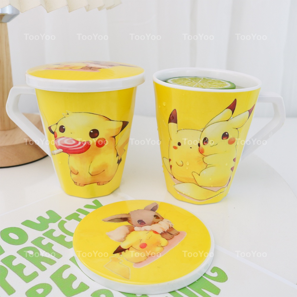 Ly Pikachu, cốc Pikachu kèm nắp Melamine giả sứ 255ml dễ thương cute TooYoo BK00386