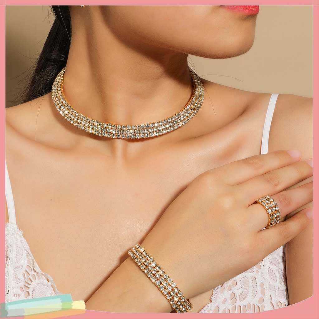 Bộ trang sức 4 món đính kim cương giả thời trang cho nữ