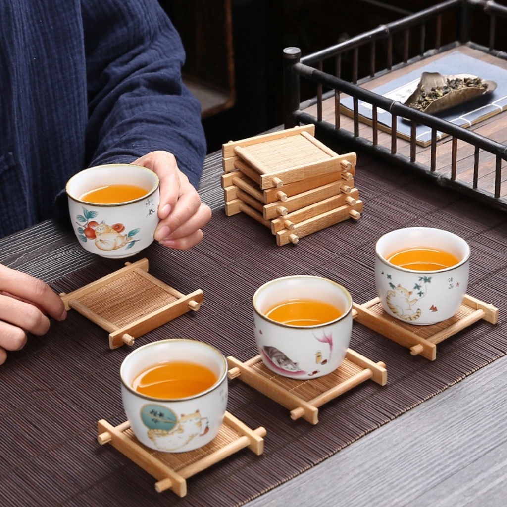 Tấm lót cốc uống cà phê bằng tre, miếng lót ly cốc uống trà hình tròn bằng khoanh tre tự nhiên