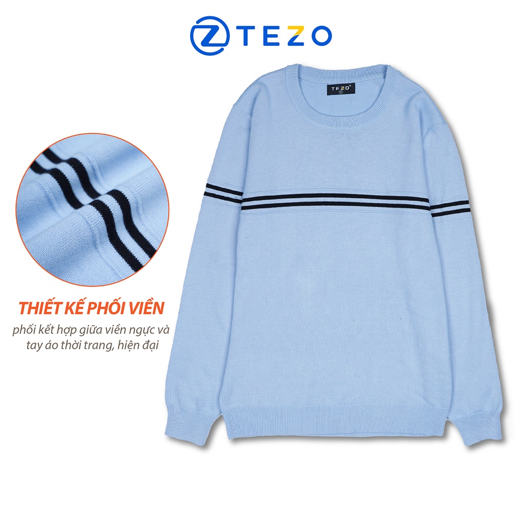 Áo len nam Tezo trơn thiêt kế cổ tròn hoạ tiết phối ngực 22ALOT003