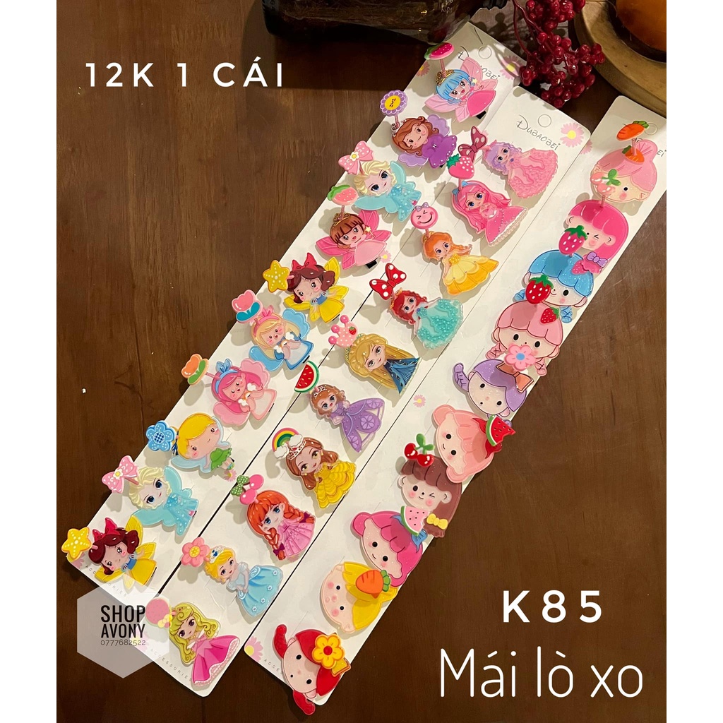 kẹp tóc mái cho bé dạng lò xo hình cô gái, công chúa Disney ánh kim tuyến