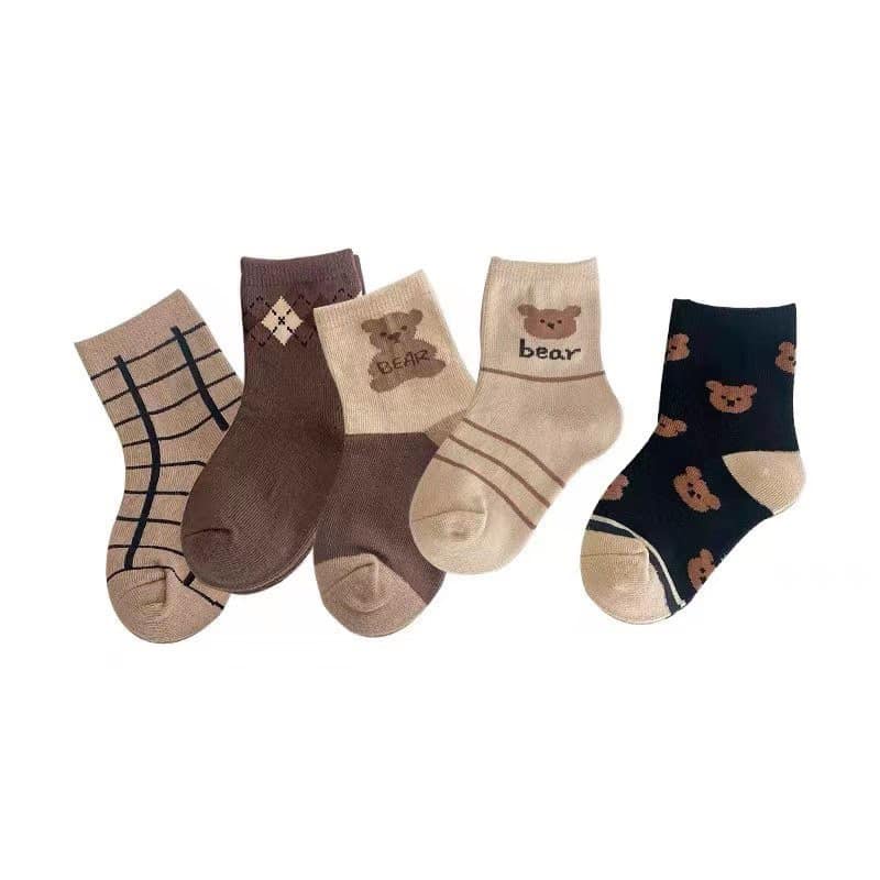 Combo 10 đôi tất cao cổ họa tiết gấu cho bé từ 1 đến 10 tuổi