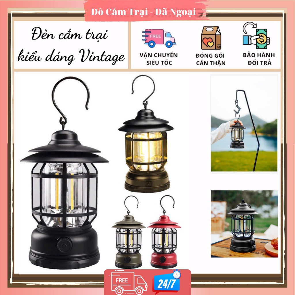 Đèn led măng xông vintage đi cắm trại - Đèn bão tích điện trang trí nhỏ gọn chống thấm nước