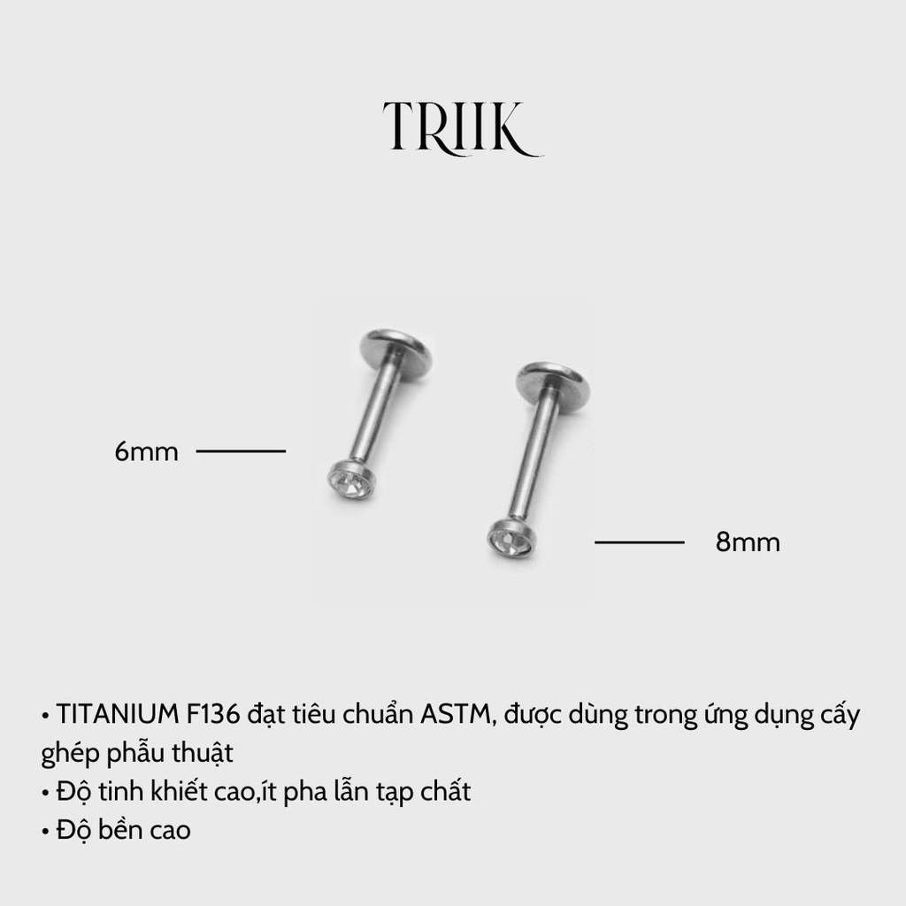 Khuyên tai Titan F136 tiêu chuẩn ASTM nguyên chiếc - mặt đá ren trong