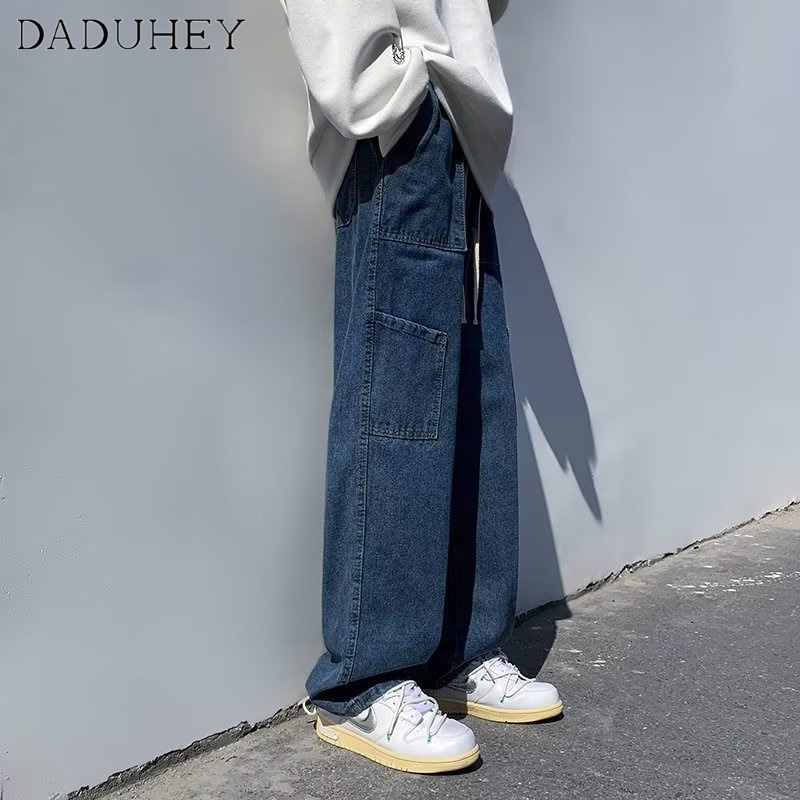 DaDuHey Men's 2022 New Fashion Brand Loose Straight Jeans Korean-Style Trendy All-Matching Wide Leg Casual Pants