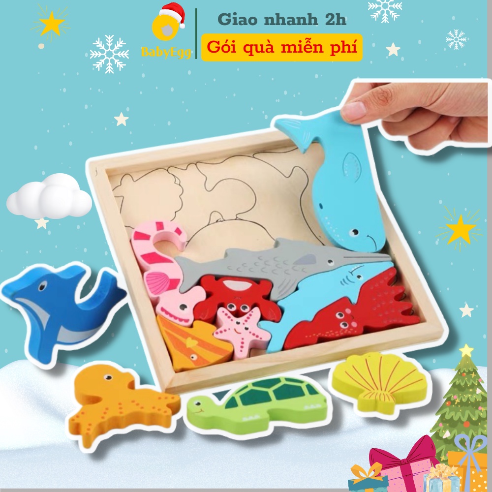 Bộ tranh ghép xếp hình 3D bằng gỗ lắp ráp nhiều mảnh ghép mô phỏng cá số đồ chơi cho trẻ bé trai gái 2 3 4 5 6 7 tuổi