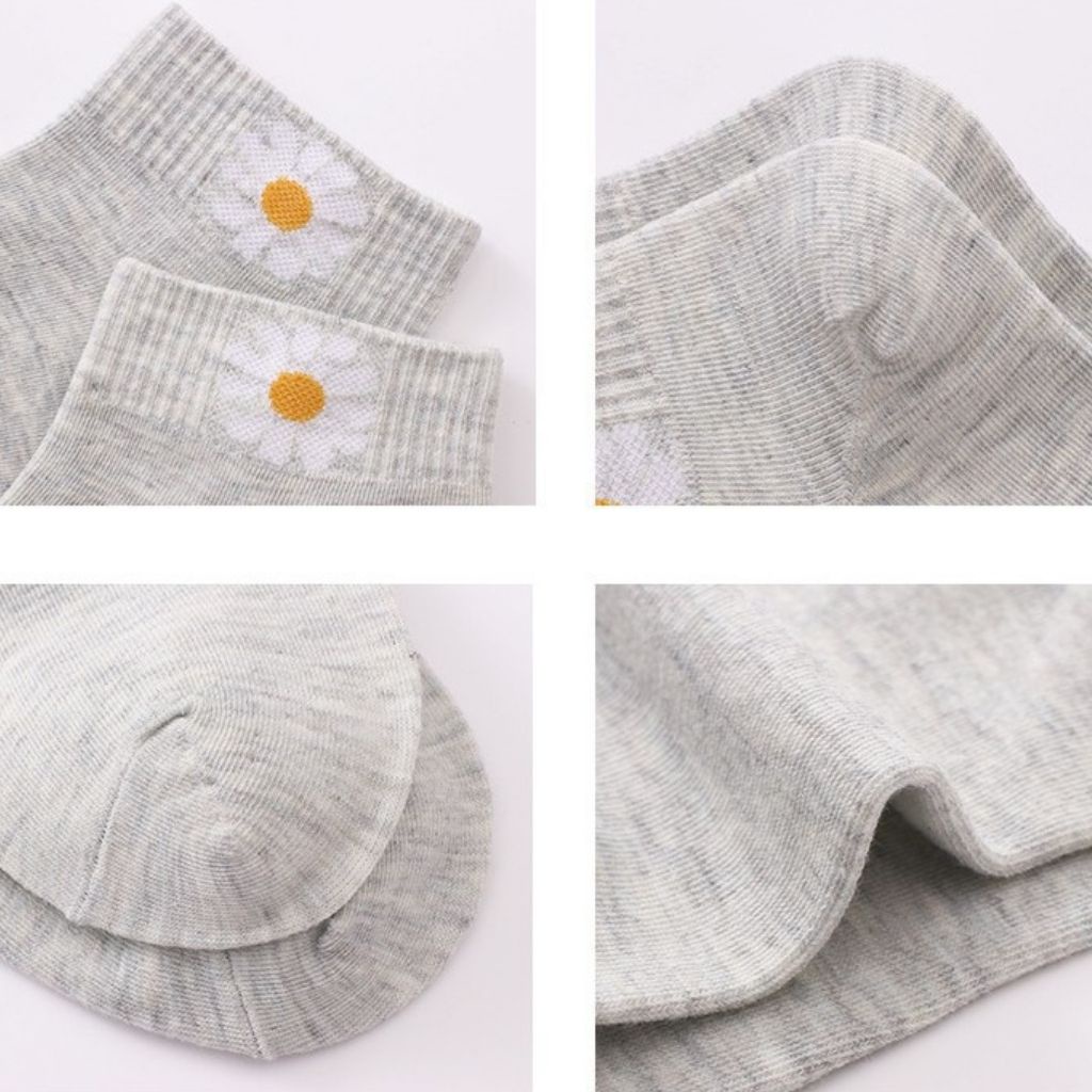 Tất nữ cổ thấp chất cotton cao cấp phong cách hàn quốc họa tiết hoa cúc dễ thương và cute DEVARI T5150