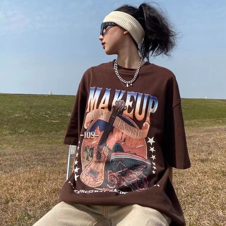 Áo Thun Tay Ngắn Dáng Rộng Bằng Cotton Nguyên Chất Phong Cách Âu Mỹ Thời Trang Mùa Hè Hàng Mới