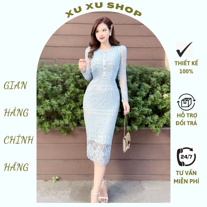 Váy ren body dài tay, chất ren xịn - XU XU SHOP - Đầm dự tiệc nữ cao cấp HÀNG THIẾT KẾ cực tôn dáng - ẢNH THẬT