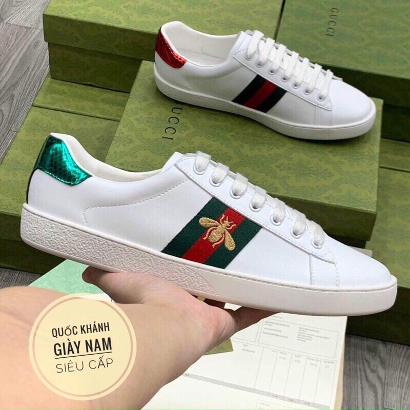 Giày gucci ong buộc dây (free ship) giày thể thao nam trắng full hộp