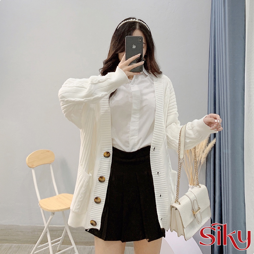 Áo cadigan len xám nữ Sliky huy hiệu chất dày dặn - KL09 | BigBuy360 - bigbuy360.vn