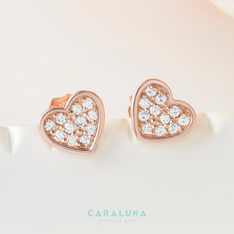 Hoa Tai Nụ Bạc Nữ CARA LUNA Dáng Nụ Trái Tim Đính Đá Love Heart Trang Sức Bạc 925 - VYE29