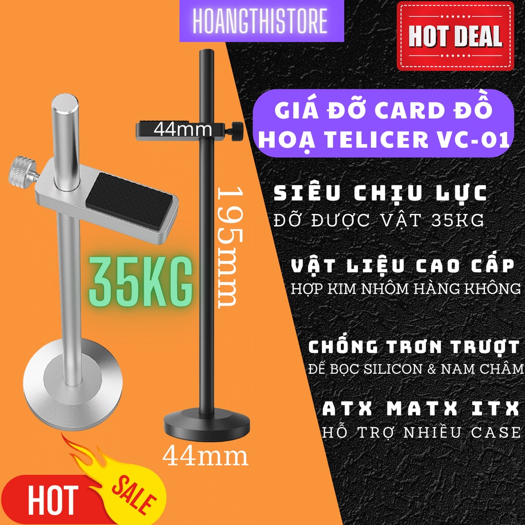 Chân đế TELICER VC-1 đỡ Card đồ hoạ Đế nam châm Hợp kim Nhôm cao cấp 195mm Giá đỡ chống GPU VGA Card màn hình cho PC VC1