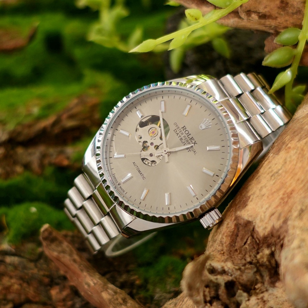 Đồng Hồ Nam Rolex Cơ Automatic- Đồng Hồ Cơ Lộ Máy Dây Kim Loại Máy Nhật Mặt Kính Chống Xước Chống Nước 5ATM