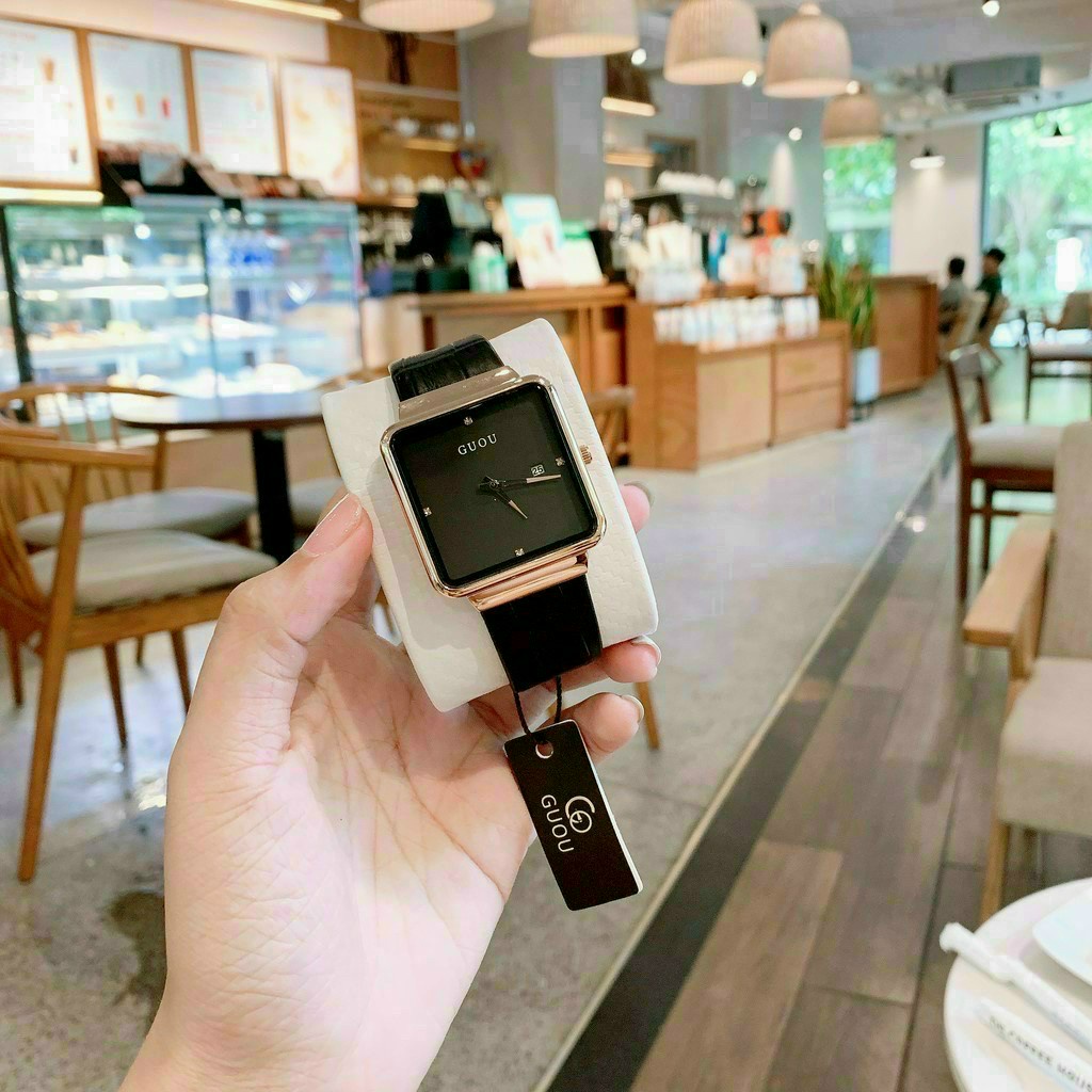 Đồng hồ nữ guou quai silicol mặt chữ nhật siêu hot 2021 bản dây aple donghonu (bào hành 6 tháng)