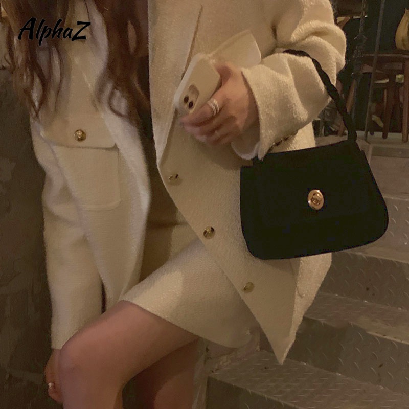 AlphaZ Túi Xách Da Lộn Màu Trơn Dáng Vuông Phong Cách retro Pháp