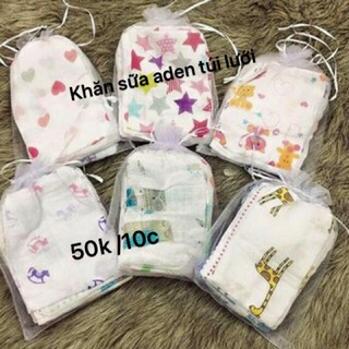 Khăn sữa aden in hình túi lưới 10 chiếc