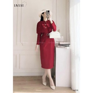 Set váy đỏ nhung áo hai lớp váy đai đá