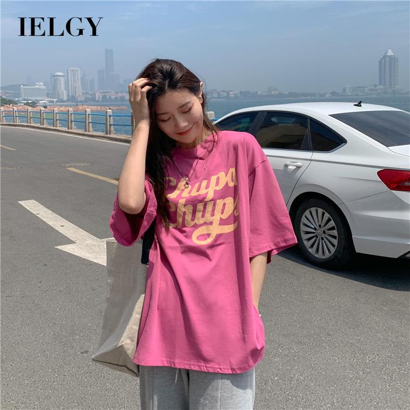 IELGY  IELGY Áo Thun Tay Ngắn Dáng Rộng In Chữ Phong Cách Mỹ Thời Trang Cho Nữ