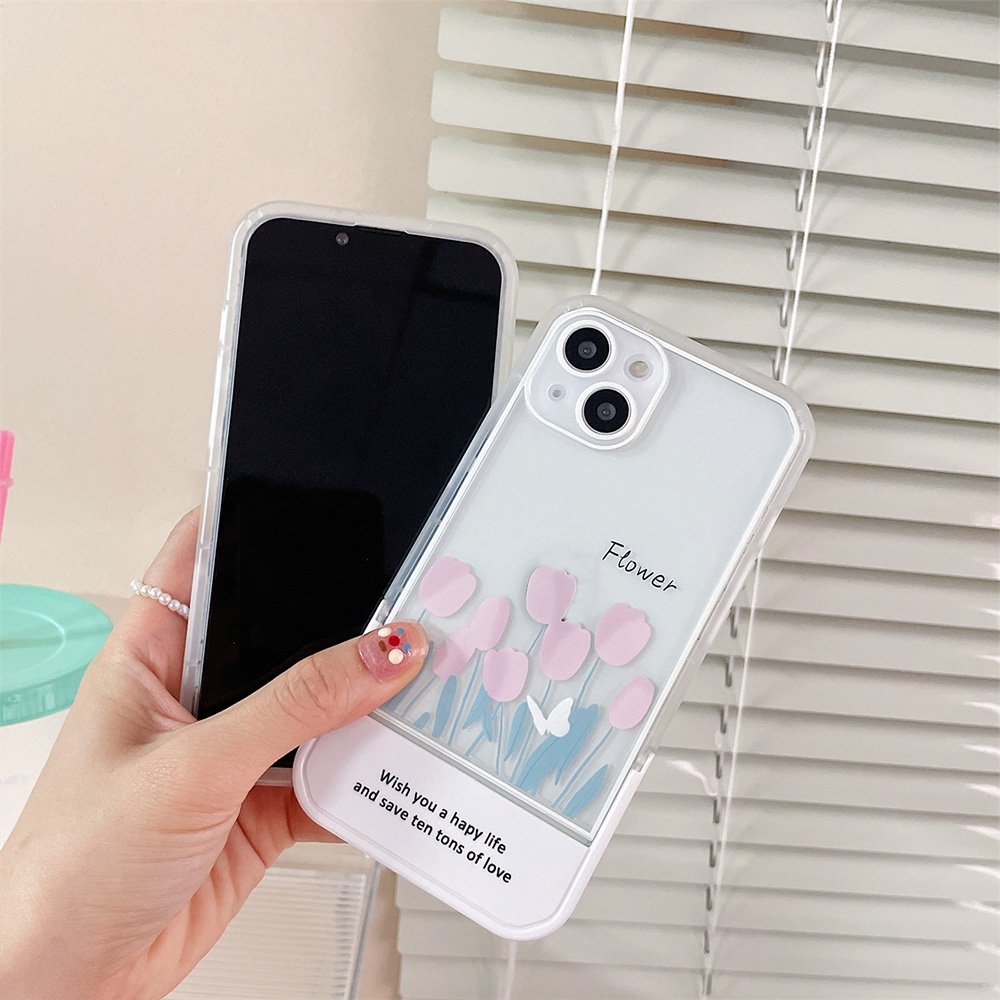 Ốp Điện Thoại TPU Mềm Tích Hợp Giá Đỡ Hình Hoa Tulip Cho IPhone 14 13 12 11 Pro Max XS XR 8 7 Plus