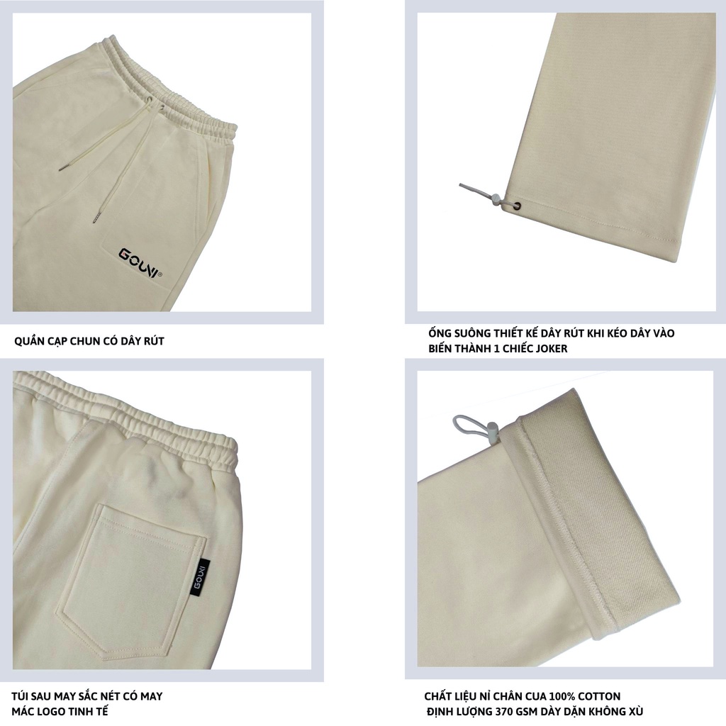 Quần Dài GOUNI Logo Basic/ Nỉ Chân Cua 100% Cotton
