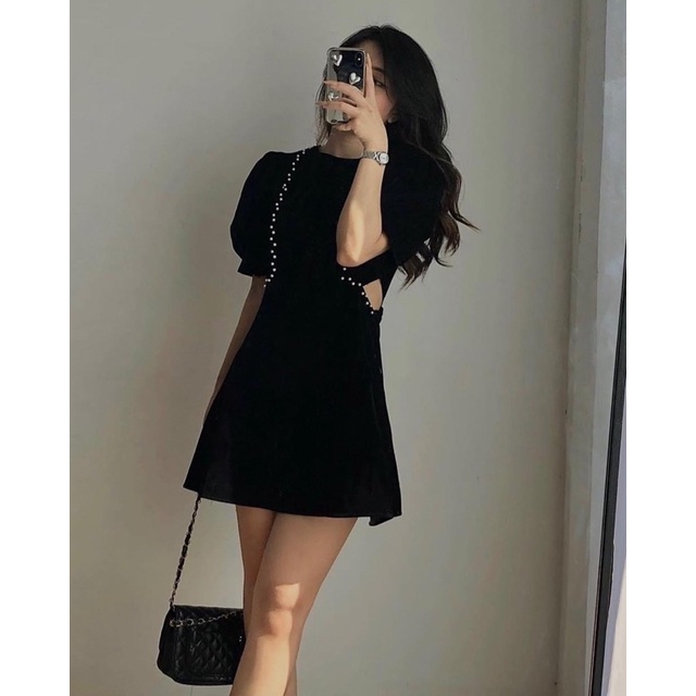 Đầm nhung đính ngọc hở eo (ảnh thật/ có sẵn)