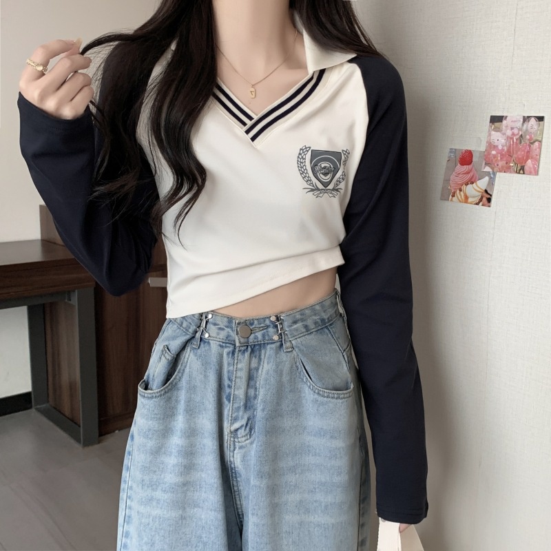 IELGY  IELGY  Áo Thun Nữ Dài Tay Cổ Chữ v Đơn Giản Dễ Phối Đồ