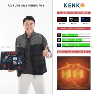 Áo sưởi nhật bản kenko v03 chính hãng 9 vùng nhiệt lót nỉ siêu ấm bh pin 1 năm