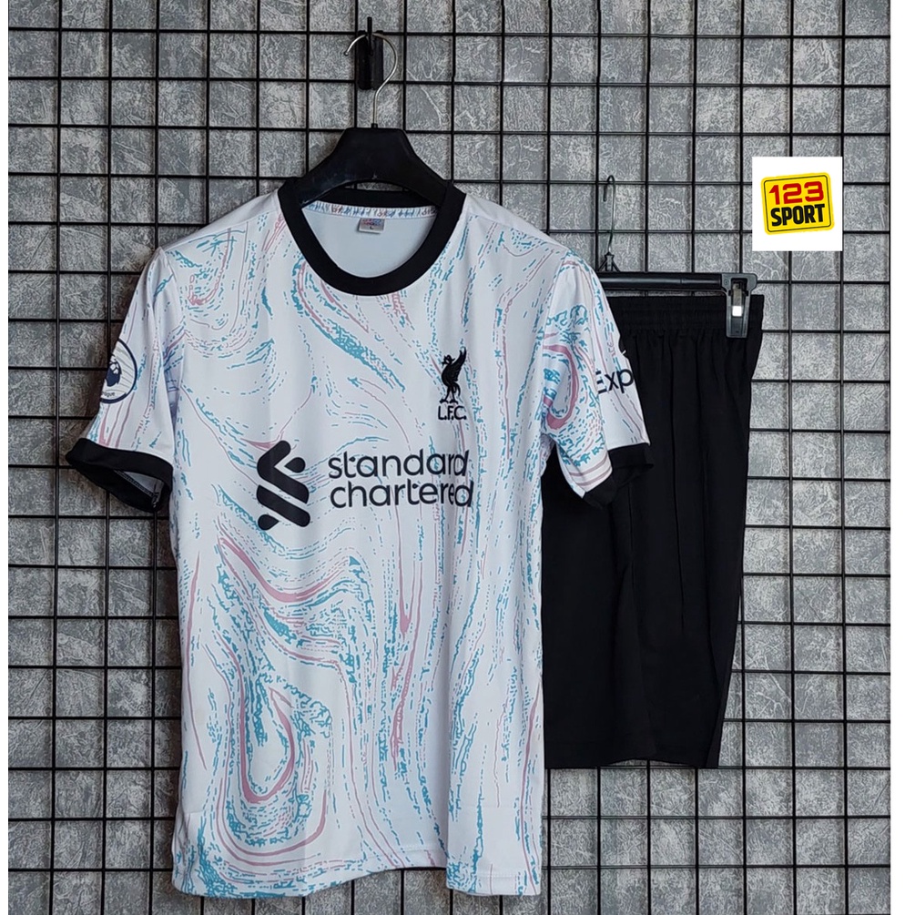 Bộ quần áo bóng đá CLB Liverpool trắng thun lạnh