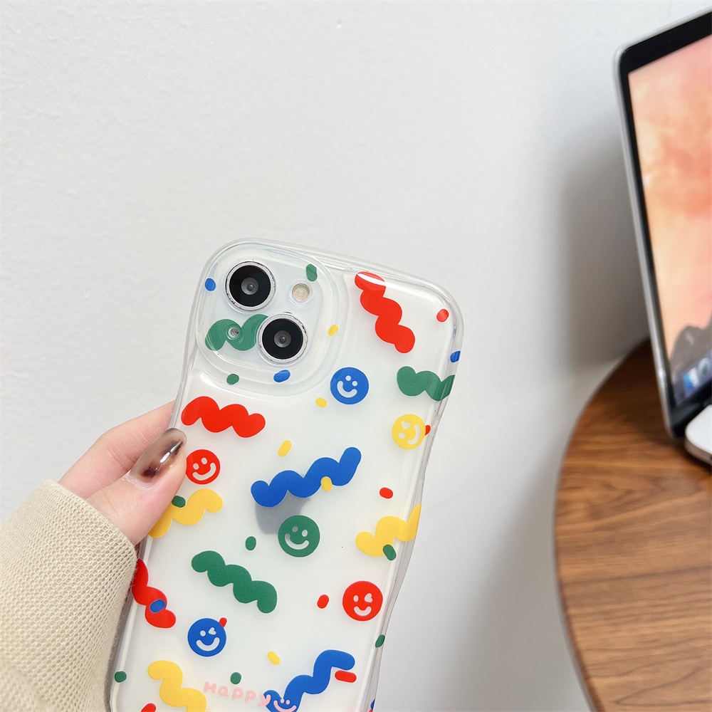 Ốp Điện Thoại Tpu Silicon Mềm Hình Mặt Cười Hoạt Hình Màu Trong Suốt Gắn Dây Đeo Cổ Tay iPhone 14 13 12 11 Pro Max 14 Plus