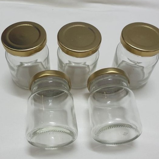 10 Hũ thủy tinh 100ml - 75ml : đựng sữa chua, dầu dừa... nắp thiếc ( Hũ tròn/ Hũ Lục giác)